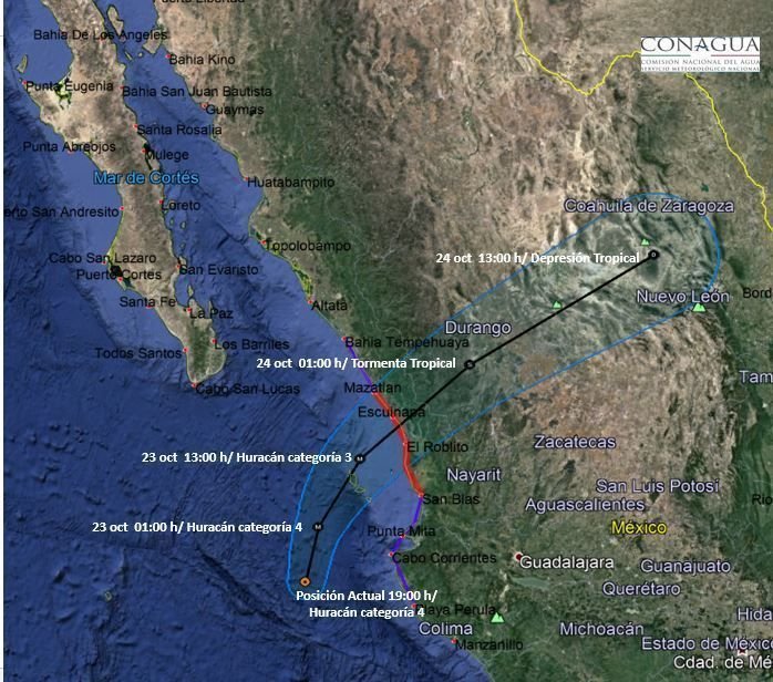 Huracán «WILLA» categoría 4, se encuentra frente a las costas de Jalisco